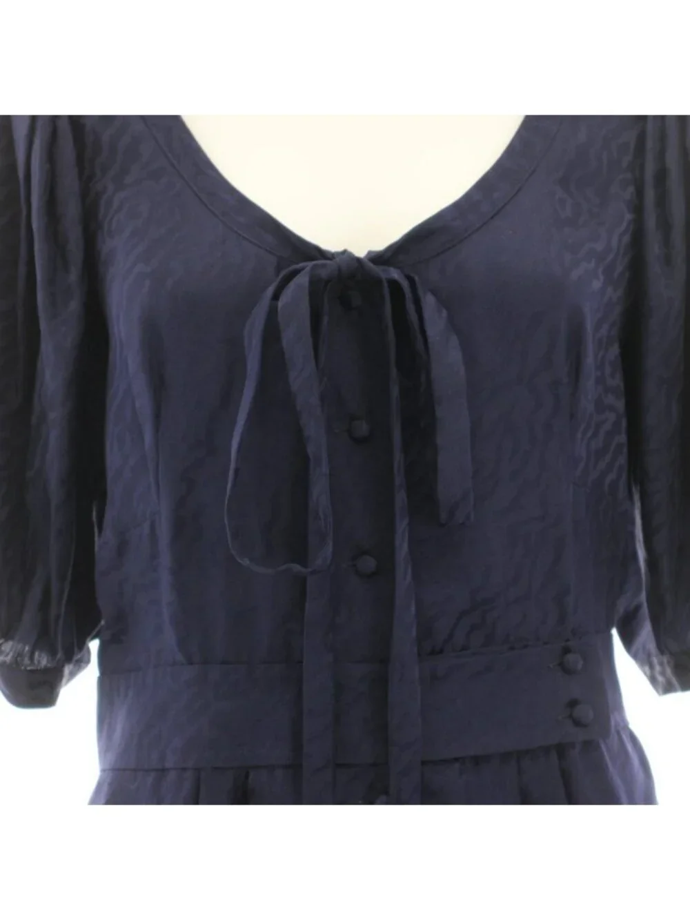 Balenciaga Silk Dress Knee Length Neck Half Sleeves Ribbon All Over Pattern 38
